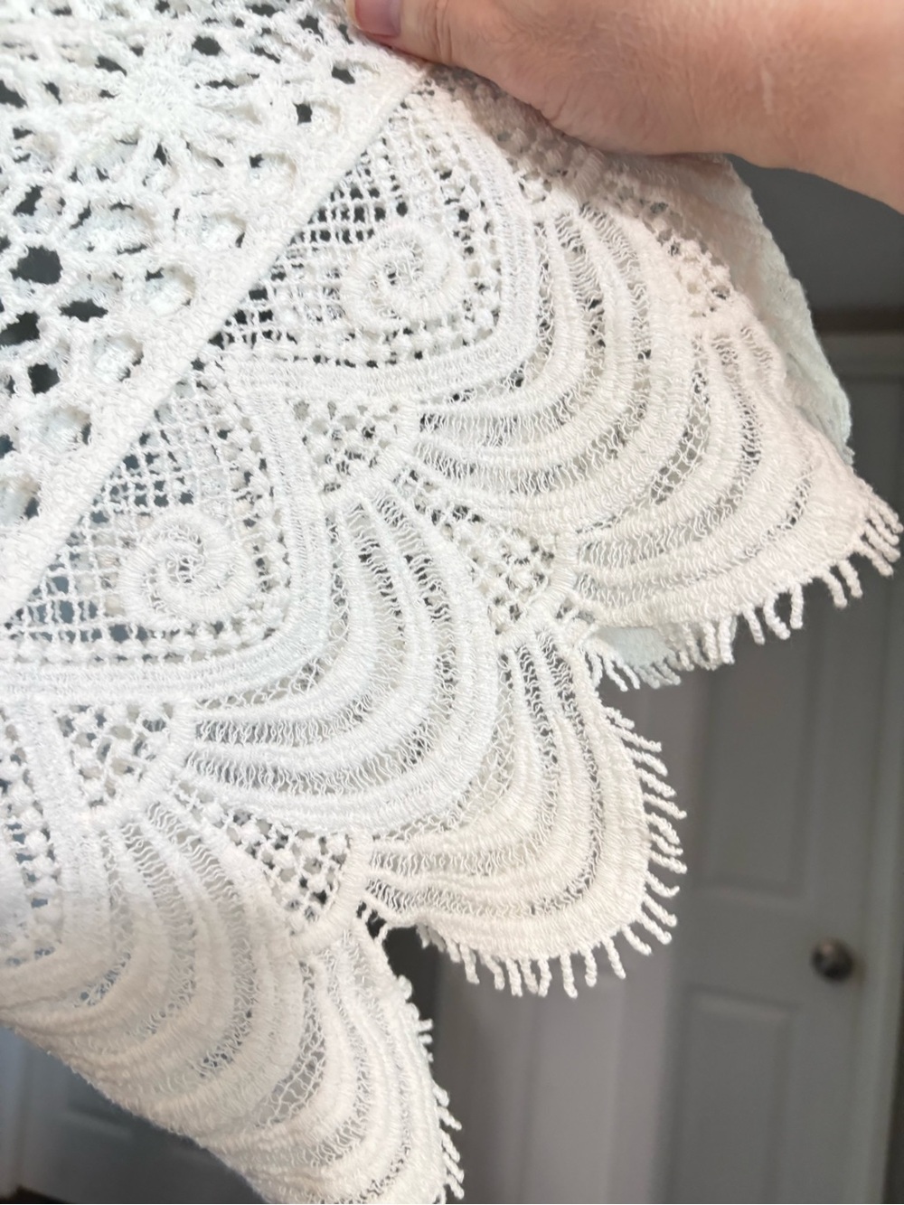 Roaman's Plus Size White Crochet Longline Openwork Cardigan - Picture 6 of 16